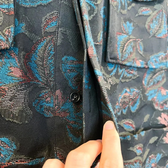 Soulland Black Floral Collared Bohemian Festival Style Button Down Canvas Jacket - Picture 4 of 12